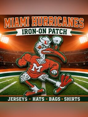 Orange & Green Miami Hurricanes Patch with Letter M - Embroidered